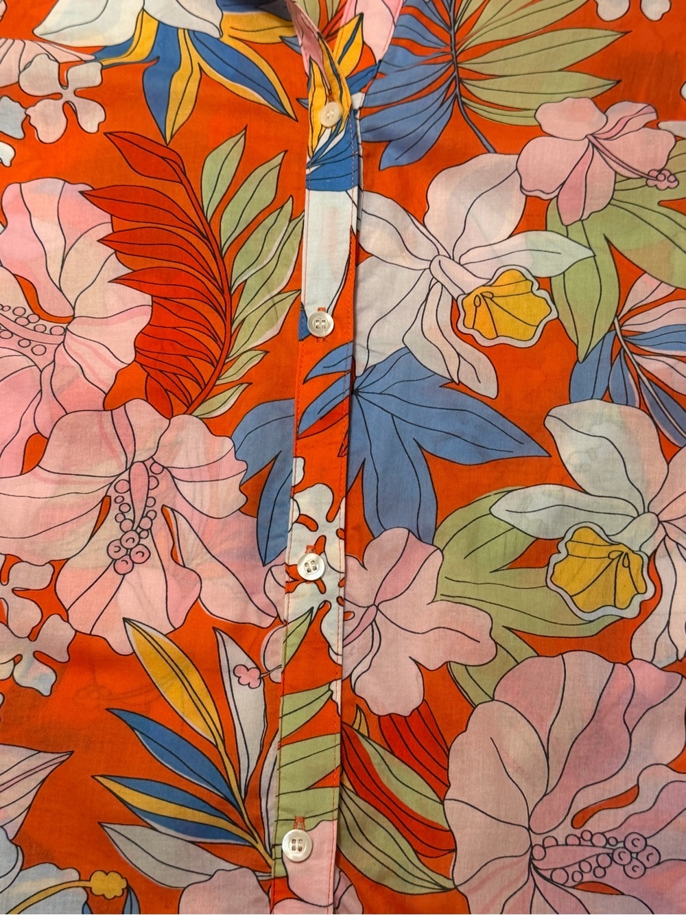 J.McLaughlin Women's Britt Linen Shirt Blouse Coconut Grove Tropical Floral Sz L - Picture 4 of 7